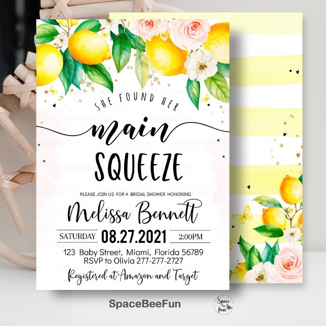 Convite Ela Encontrou Seus Principais Convidados De Chá de (main squeeze bridal,bridal shower,bridal shower brunch,bridal invitation,lemonade bridal,she found h)