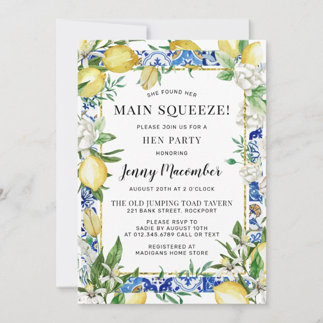 Convite Ela Encontrou Sua Principal Festa De Lemon Hen (Frente)