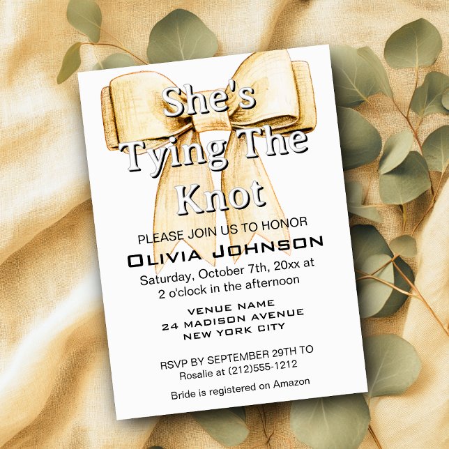 Convite Ela está amarrando o Arco Linen (She's Tying Knot Linen Bow Bridal Shower Invitation)