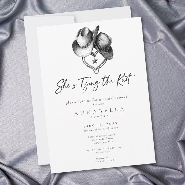 Convite Ela Está Amarrando o Nó Chapéus Ocidentais Chá de  (Shes Tying the Knot Western Hats Bridal Shower Invitation)
