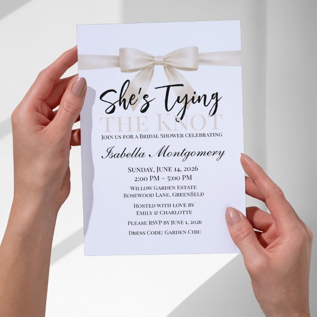 Convite Ela Está Amarrando o Nó Tema Arco de Marfim (She’s Tying the Knot Theme Ivory Bow Invitation
)