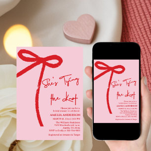 Convite Ela Está Dando o Nó Laço Rosa Casamento Rosa Festa