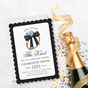 Convite Ela Está Fazendo o Nó Laço Preto Anel Chá de Noiva