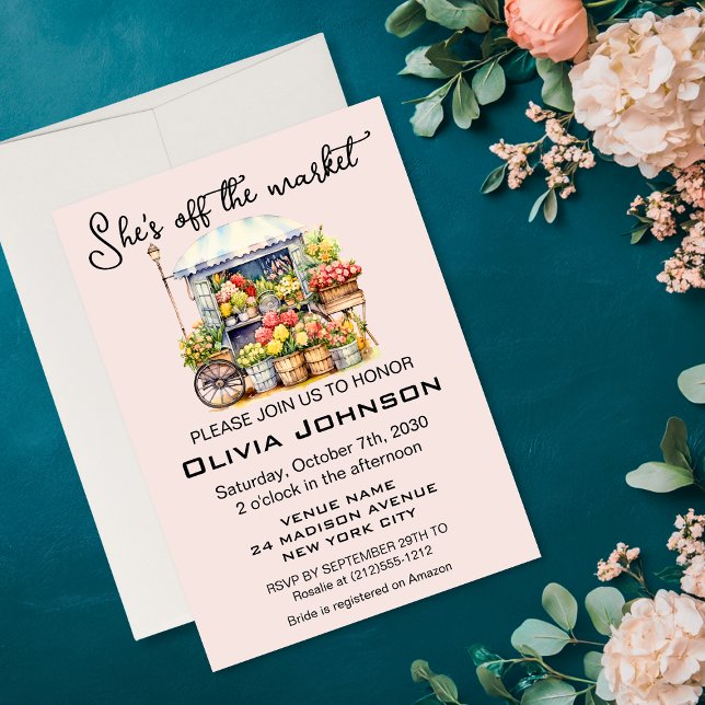 Convite Ela está fora do Mercado de Chá de panela Floral F (She's off the Market French Floral Bridal Shower Invitation
)