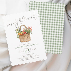 Convite Ela Está Fora do Mercado Sage Gingham Chá de Noiva