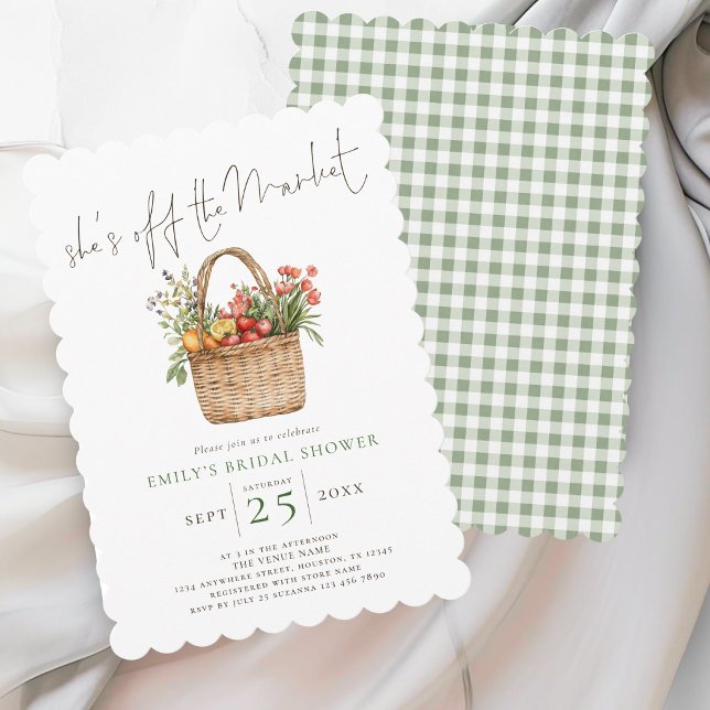 Convite Ela Está Fora do Mercado Sage Gingham Chá de Noiva (Criador carregado)