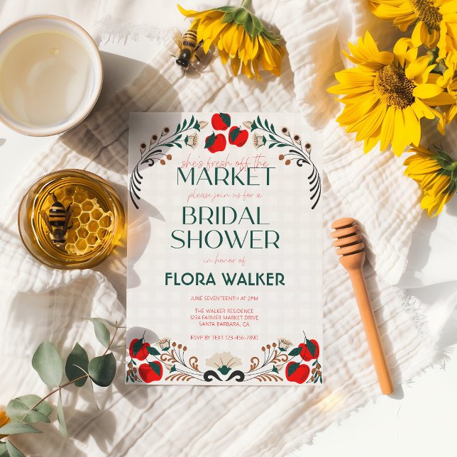 Convite Ela está fresca do Chá de panela de maçã do mercad (Criador carregado)