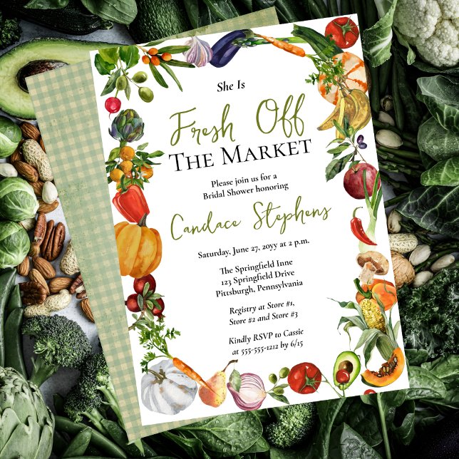 Convite Ela Está Fresca Do Chá de panela De Mercado ("She Is Fresh Off The Market" Fruit and Vegetable Frame Bridal Shower Invitation - Print | Digital)