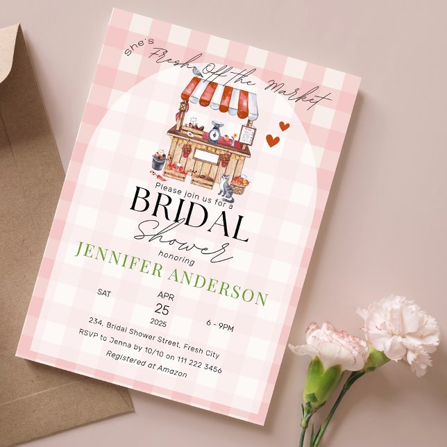 Convite Ela está fresca do Chá de panela de mercado (She's Fresh Off the Market Bridal Shower Invitation)