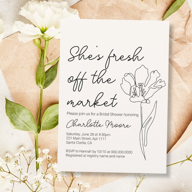 Convite Ela Está Fresca do Chuveiro de Noiva no Mercado (She's Fresh Off The Market Bridal Shower Invitation
)