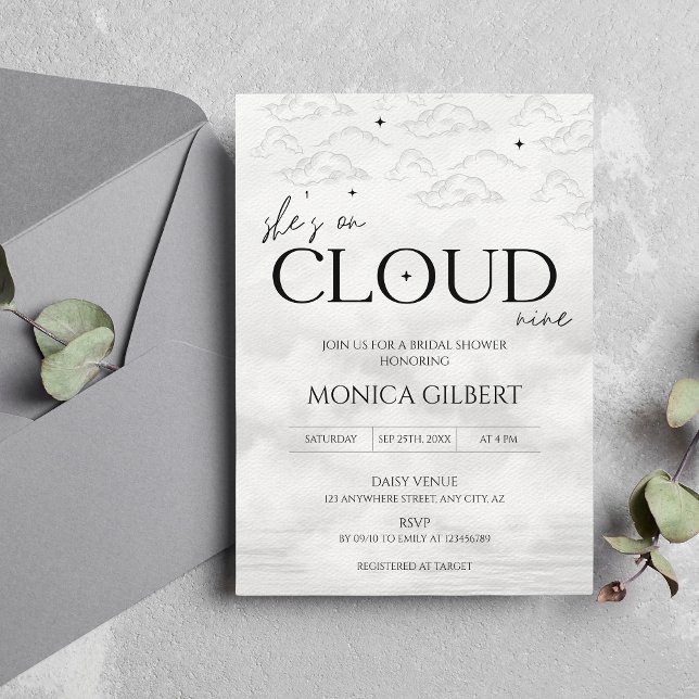 Convite Ela está na nuvem 9, Dreamy Elegant Chá de panela (She;s on cloud 9 - bridal shower invitation)