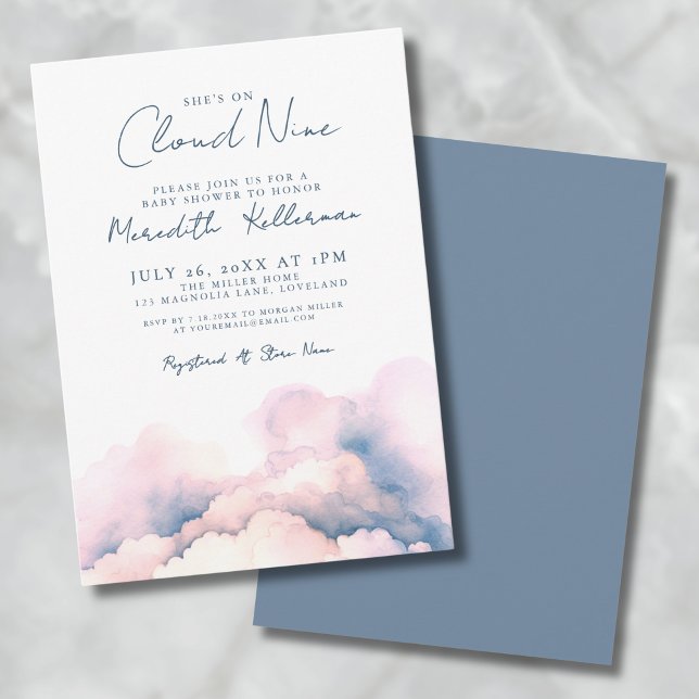 Convite Ela está no sétimo céu Chá de Bebê Elegante (She's On Cloud Nine Elegant Baby Shower Invitation)
