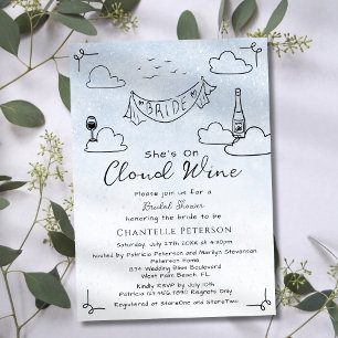 Convite Ela Está no Vinho Cloud Funky Scribble Chá de Bebê