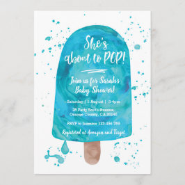 Convite Ela está prestes a POP Blue Chá de fraldas Invitat