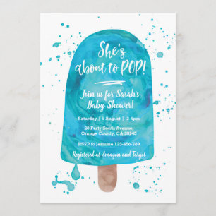Convite Ela está prestes a POP Blue Chá de fraldas Invitat