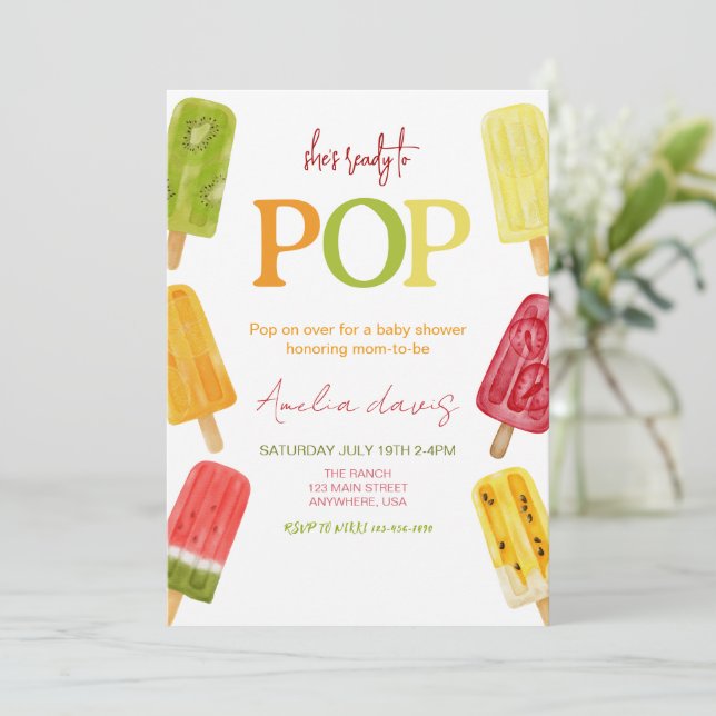 Convite Ela está pronta para Chá de fraldas Sorvete (Em pé/Frente)