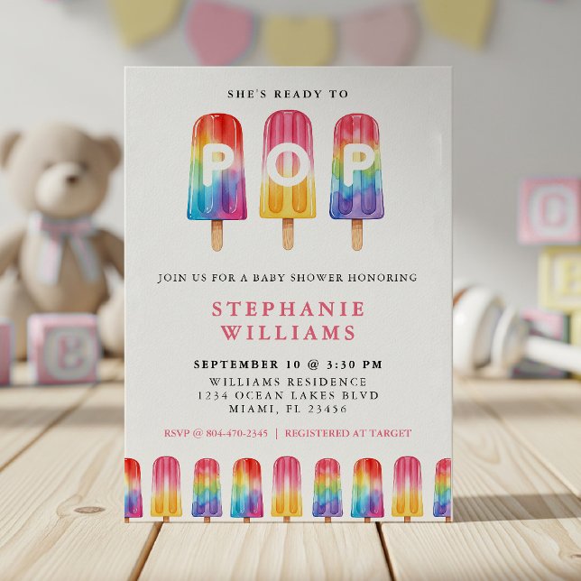 Convite Ela está pronta para Pop picolé Chá de fraldas de  (She's Ready To Pop Popsicle Summer Baby Shower Invitation
)