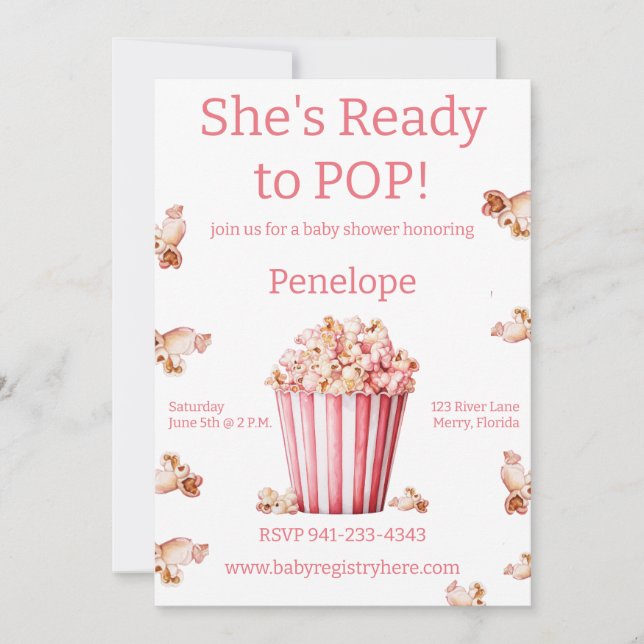 Convite Ela está pronta para Pop rosa (Frente)