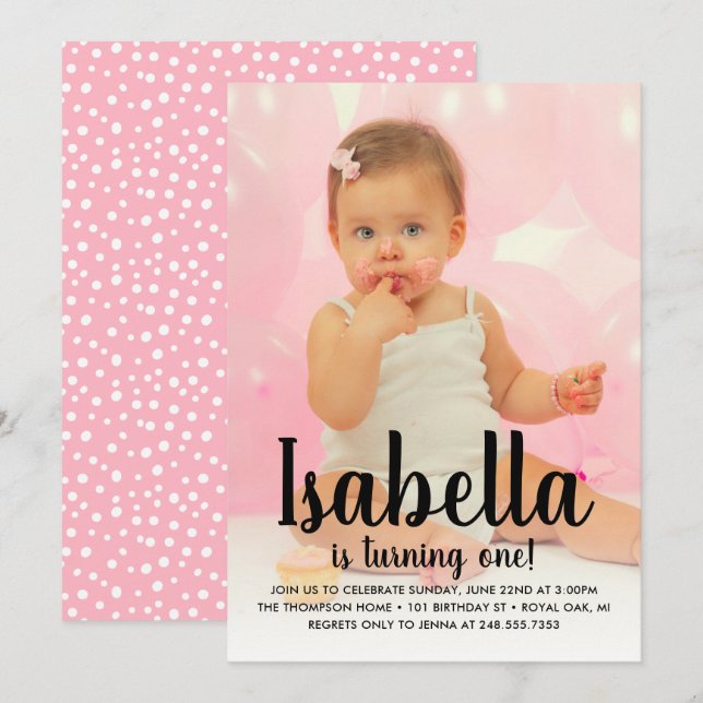 Convite Ela está transformando a primeira foto de aniversá (Frente/Verso)