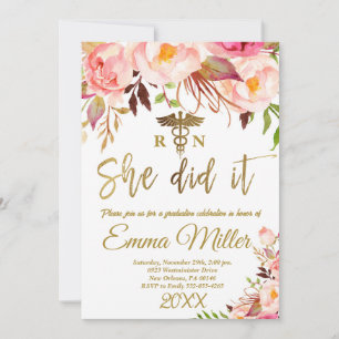 Convite Ela Fez - Enfermando Festa de formatura Dourada na