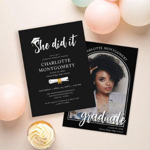 Convite Ela Fez Grad Cap Pingente Preto Foto de Formatura