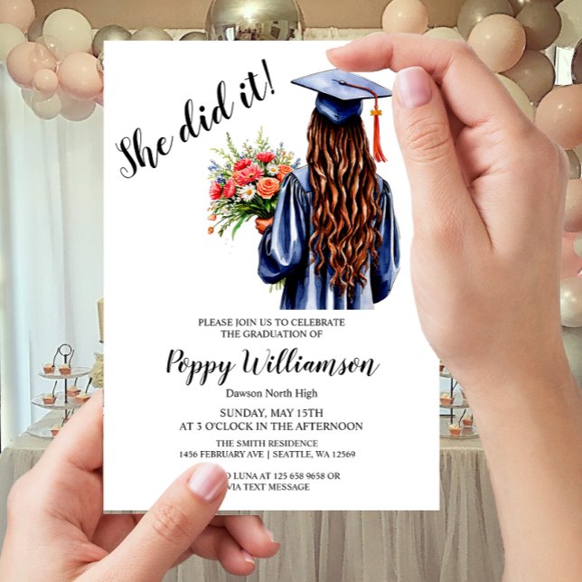 Convite Ela Fez Graduação Por Aquarela (Criador carregado)