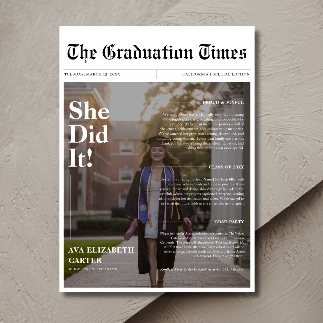 Convite Ela Fez Isso Graduação De Orçamento Foto Do Jornal (Criador carregado)