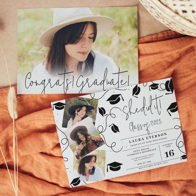 Convite Ela fez isso, moderna graduação de fotos em preto  (Criador carregado)