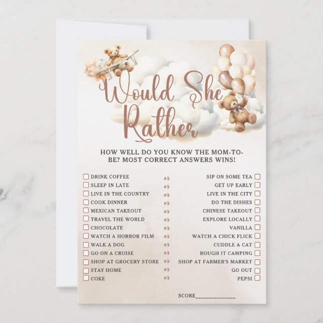 Convite Ela iria fazer um jogo de Chá de fraldas de PREFER (Frente)