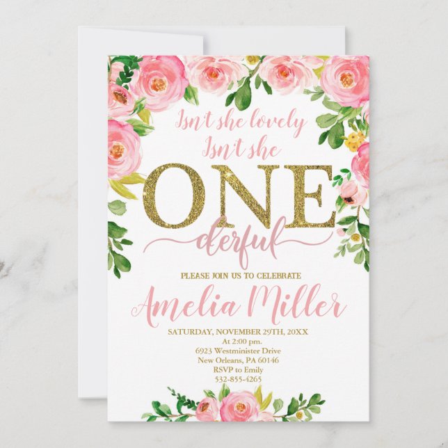 Convite Ela não é adorável Aniversário, Meninas Primeiro A (Frente)