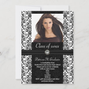 Convite Elaboração de Graduação White Black Damask