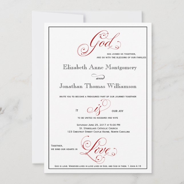 Convite Elaborado Deus Vermelho é Amor Casamento Cristão (Frente)