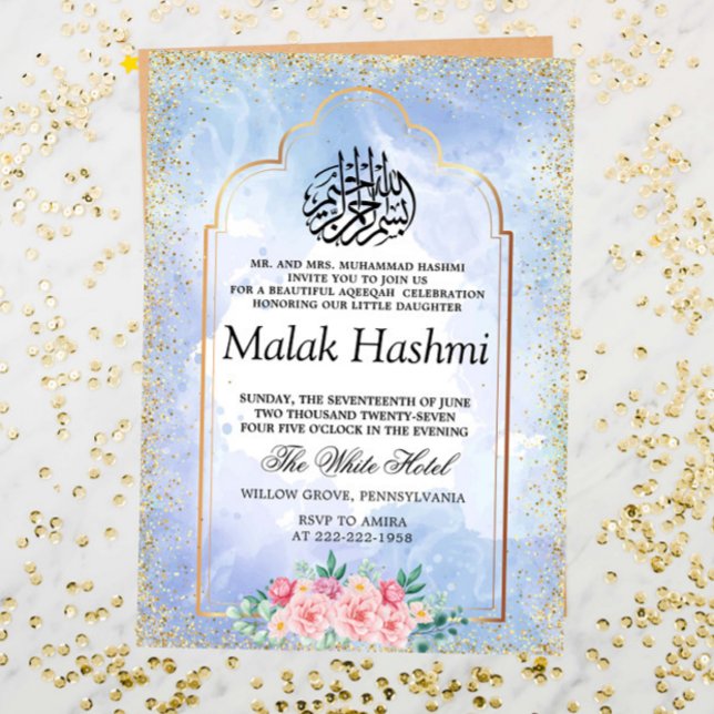 Convite Elagant Dourada Mesquita Azul-Cor-de-Água-Islâmica (Criador carregado)