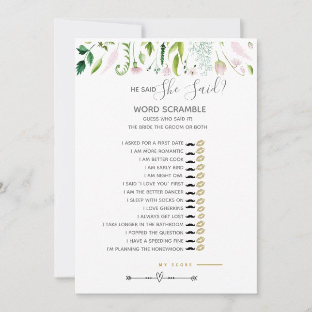 Convite Ele disse, ela disse Chás de fraldas de jogos, cin (Frente)