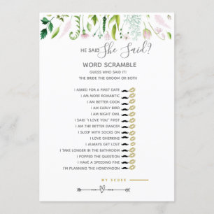 Convite Ele disse, ela disse Chás de fraldas de jogos, cin