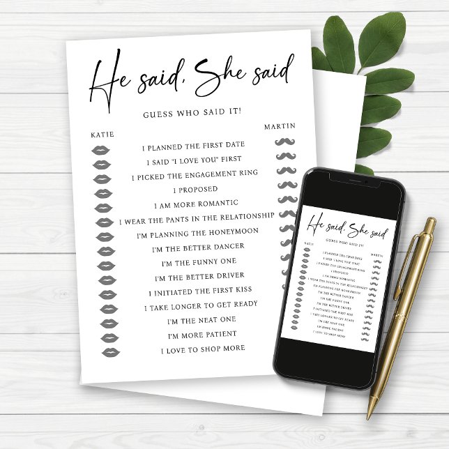 Convite Ele Disse Que Disse Jogo De Festa de noivado De Ca (He Said She Said Wedding Engagement Party Game)