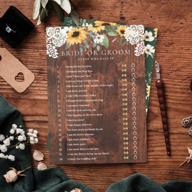 Convite Ele Disse Que Ela Disse Que O Lace De Girassol Flo (He Said She Said Yellow Floral Sunflower Lace Game Invitation)