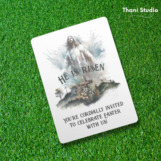 Convite Ele é Risen Páscoa Religiosa Cruz Cristã (Criador carregado)