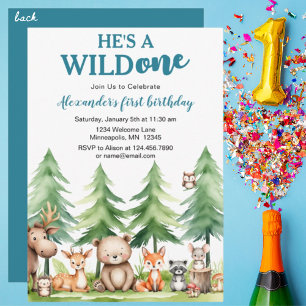 Convite Ele é um primeiro aniversario selvagem - Animais d