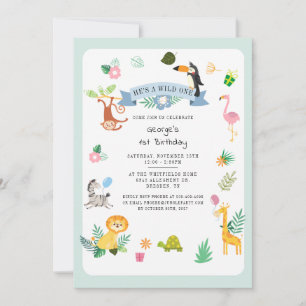 Convite Ele É Um Selvagem Aniversário de 1 Ano de Animais