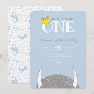 Convite Ele é um Selvagem - Coroa de 1º Aniversário Azul
