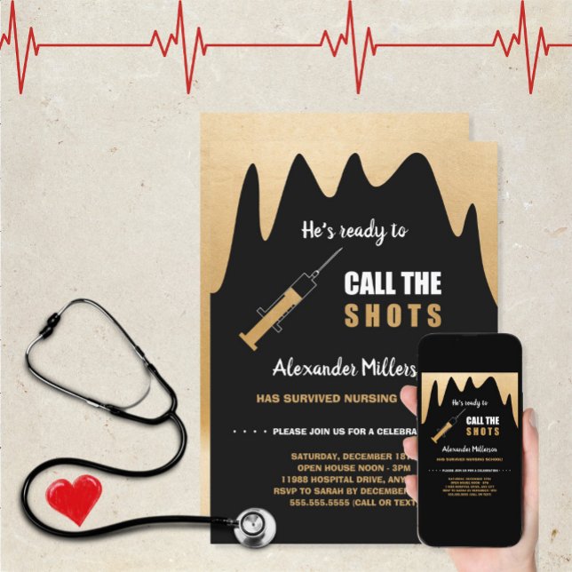 Convite Ele está pronto para chamar a enfermeira Shots. (Criador carregado)
