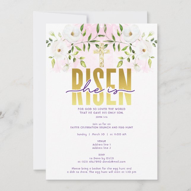 Convite Ele Está Riscado, Páscoa De Citação Religiosa (Frente)
