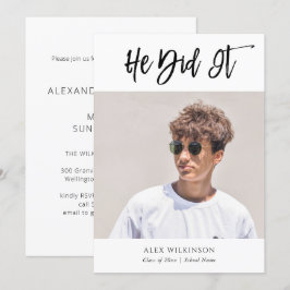 Convite Ele Fez A Graduação De Fotos De Caligrafia Moderna