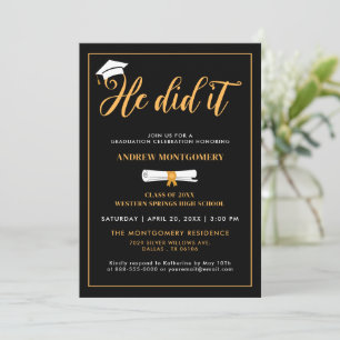 Convite Ele Formando A Foto De Graduação Preta De Tassel B