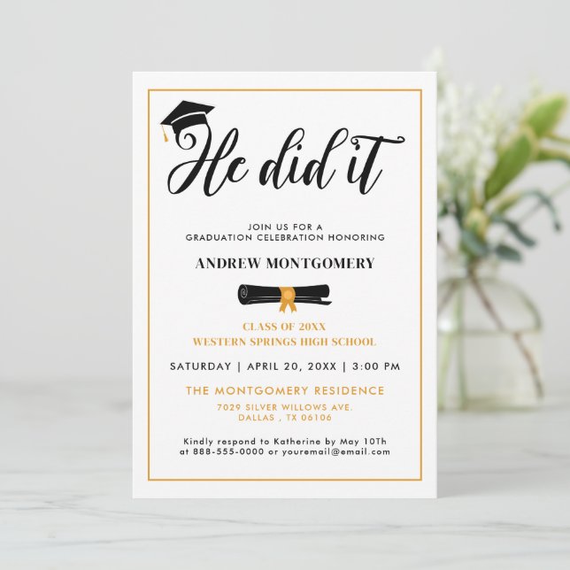 Convite Ele Formando O Boné Tassel Festa de formatura Foto (Em pé/Frente)