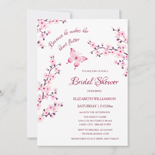 Convite Ele Lhe Dá Borboletas | Chá de panela De Código Qr (Frente)