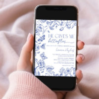 Ele Me Dá Borboletas Chá de panela Azul De Vintage