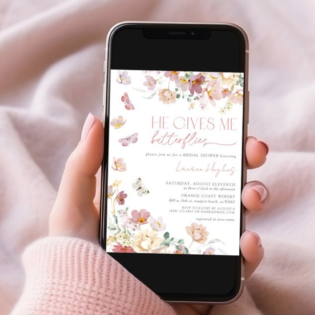 Convite Ele Me Dá Borboletas Chá de panela Floral Rosa (Criador carregado)