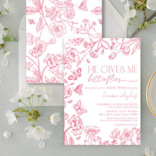 Convite Ele Me Dá Borboletas Rosa Chá de panela Vintage